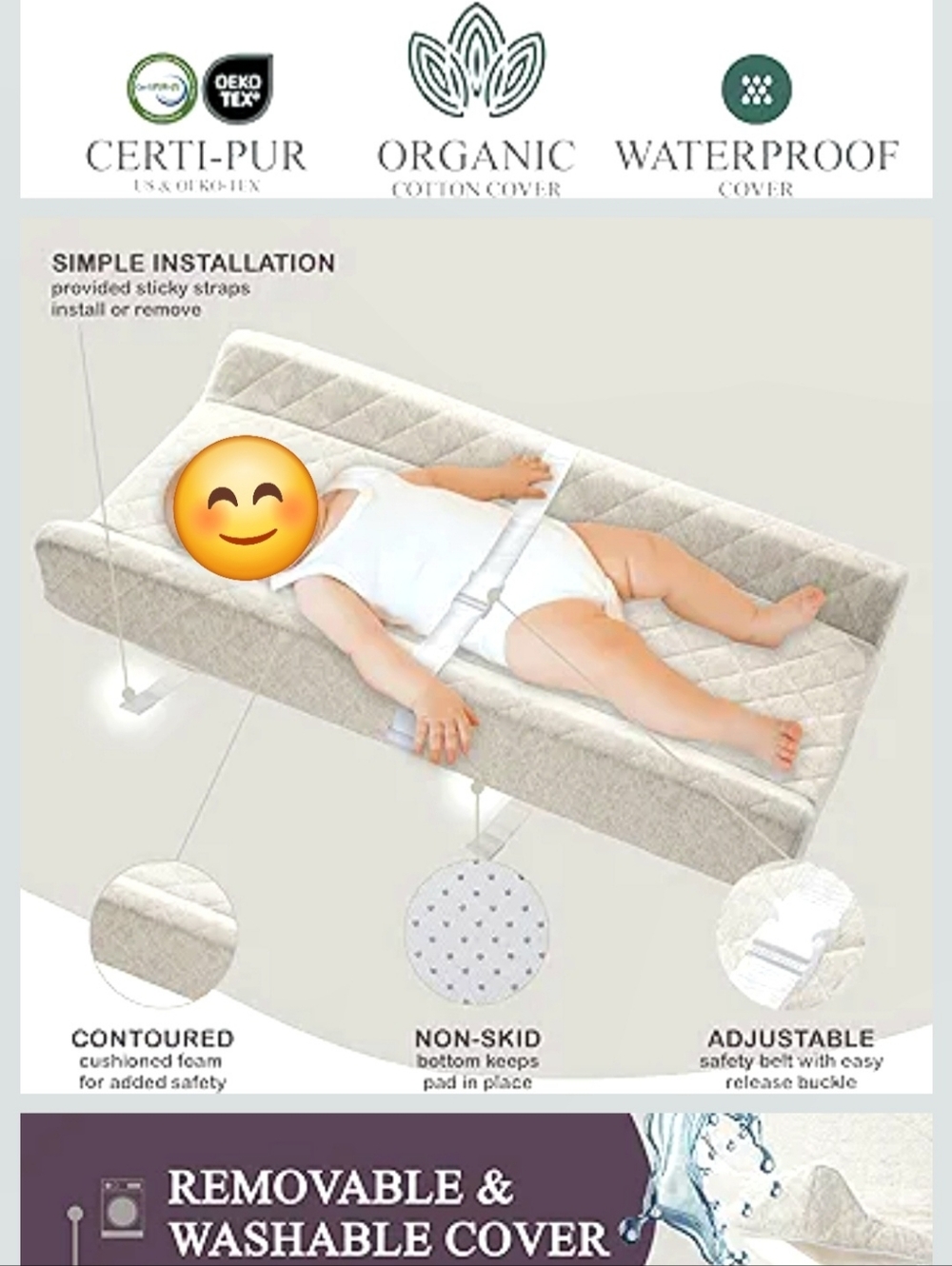 Organic Waterproof Baby Changing Pad - Beige Quilted